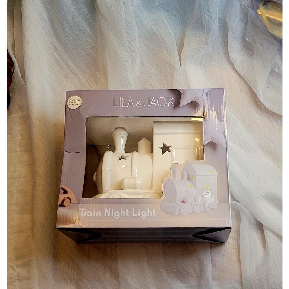 Lila & Jack Train Night Light Porcelin Cordless Nursery Decoration Baby Shower
